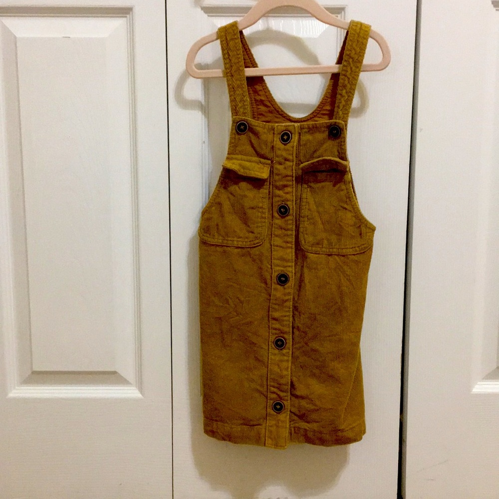 Girls corduroy pinafore, mid-camel, gently loved in excellent condition